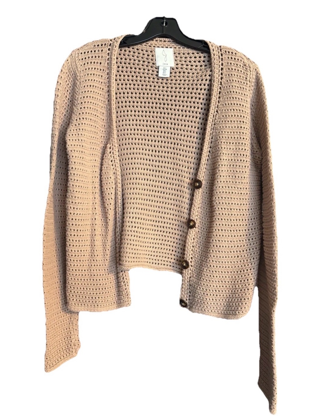 Joie Tan Open-Knit Button Cardigan